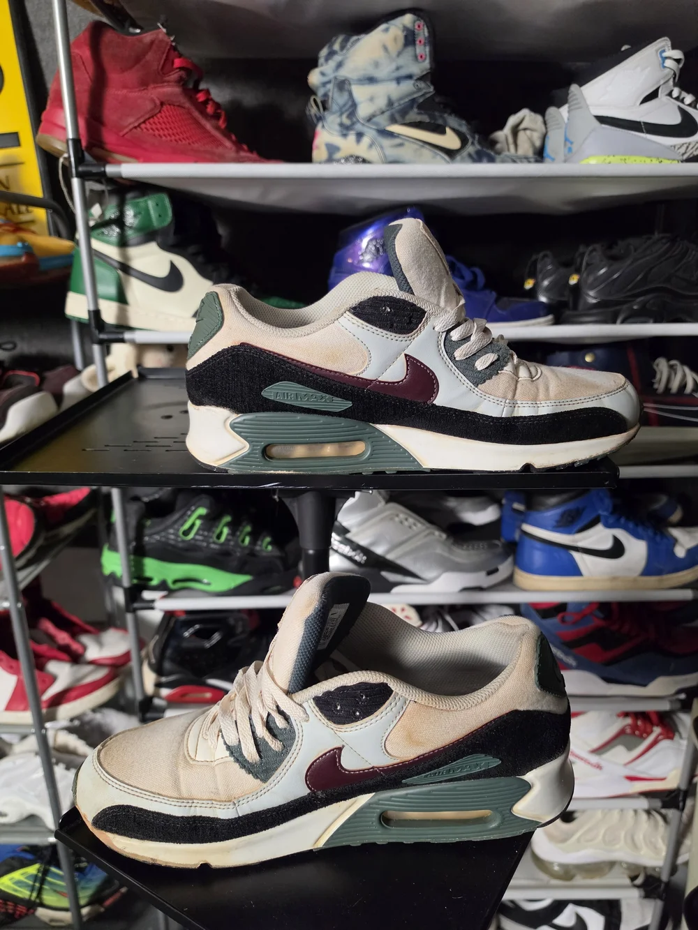 🔥 Nike Air Max 90 Two-Tone Burgundy Green Sneakers Men Size 11.5